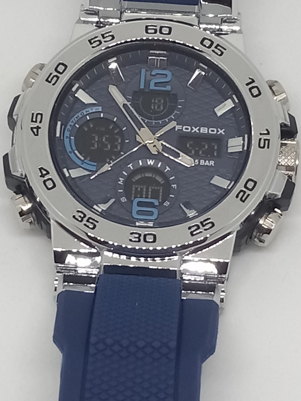 Blue Silicone Strap Smartwatch with Silver Case